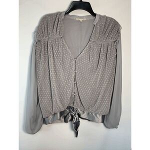 GImmicks By BKE Women's Balloon Sleeve Shirred Polka Dot Blouse Gray Small